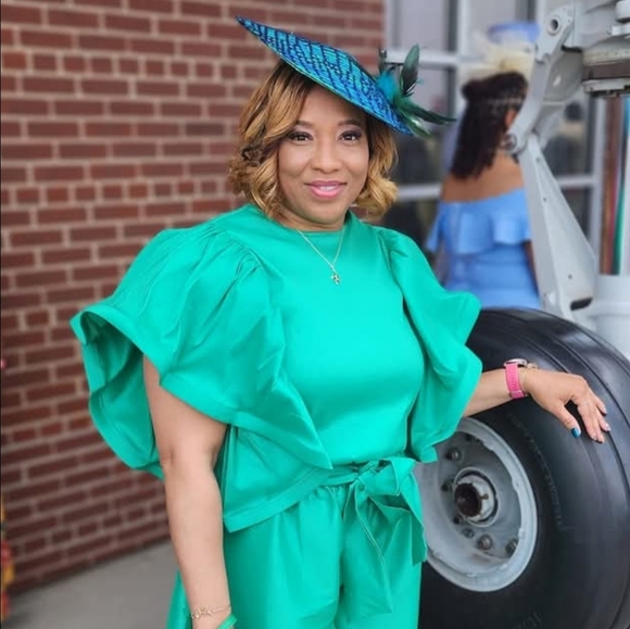 Iridescent Peacock Blue Fascinator Headband - Picture 3 of 3